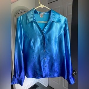 blue ombré silk-like blouse